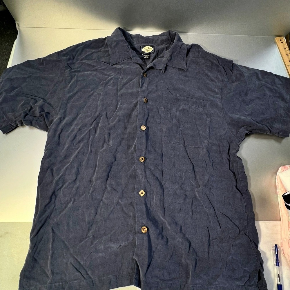Tommy Bahama Mens Large Blue Short Sleeve Rayon Button Up Camp Shirt Resort Top